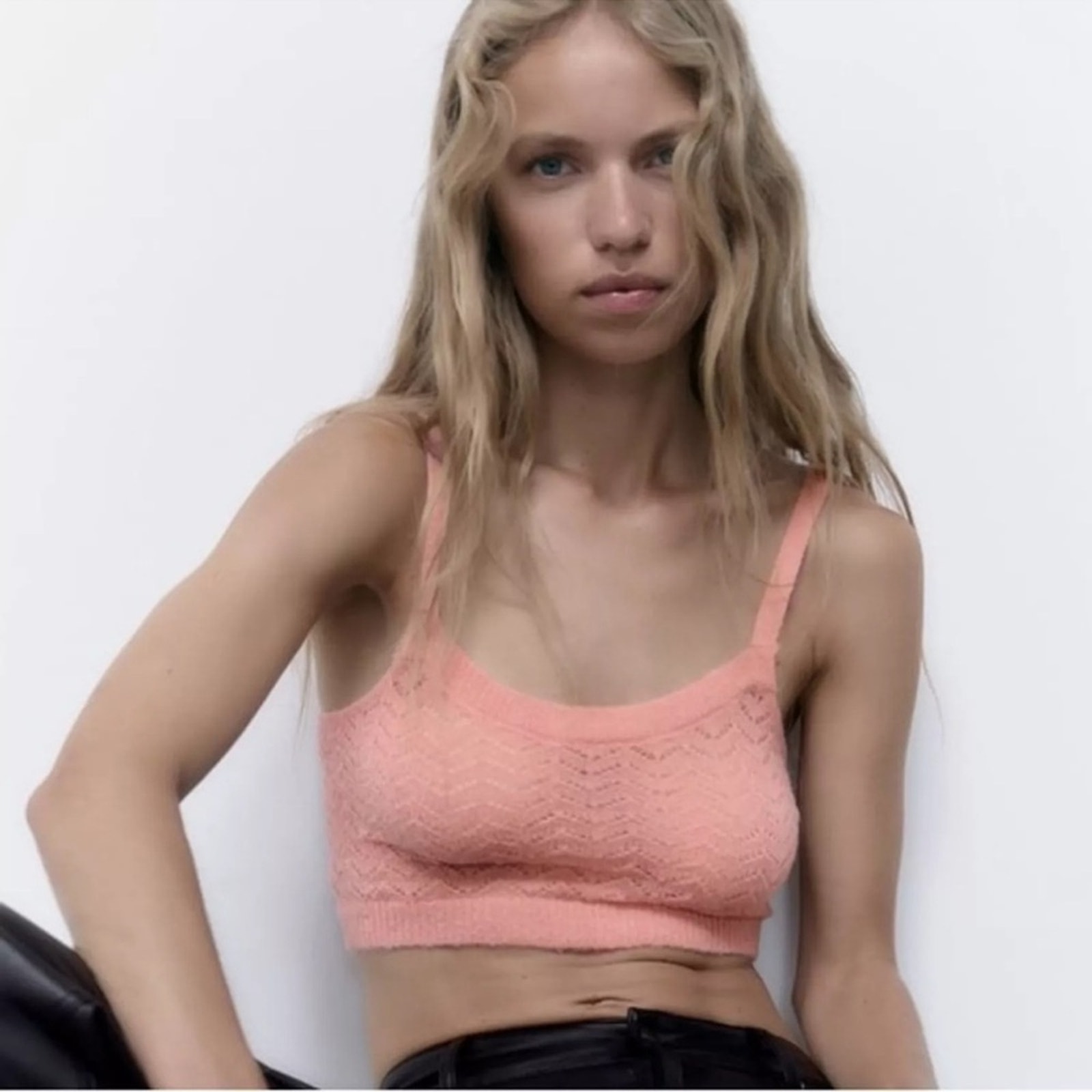 Zara Pink Pointelle Knit Tank